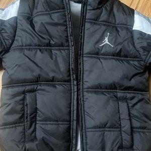 Air Jordan hooded puffer jacket. Black, white and gray